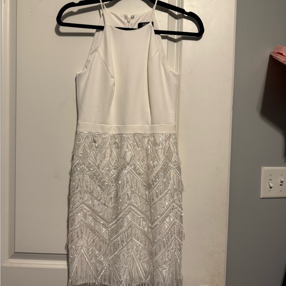 Aidan by Aidan Mattox White Beaded Mini Dress